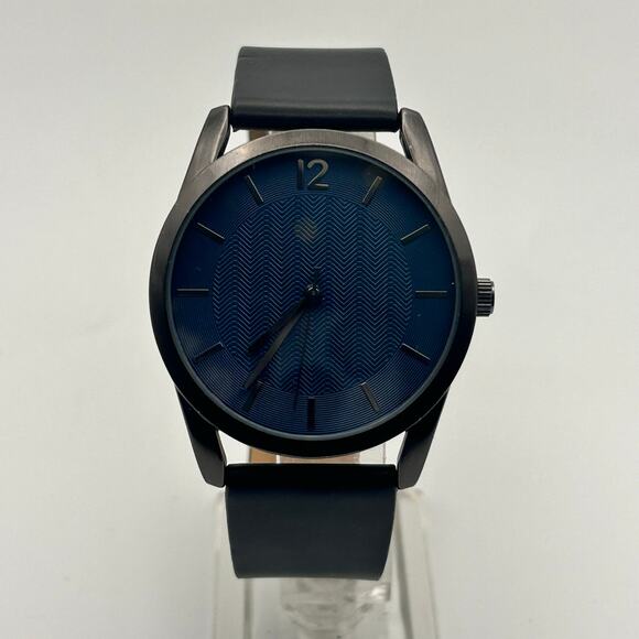 Men’s Minimalist Watch Blue Dial Black Leather St. Steel 42mm, Working - Picture 2 of 8